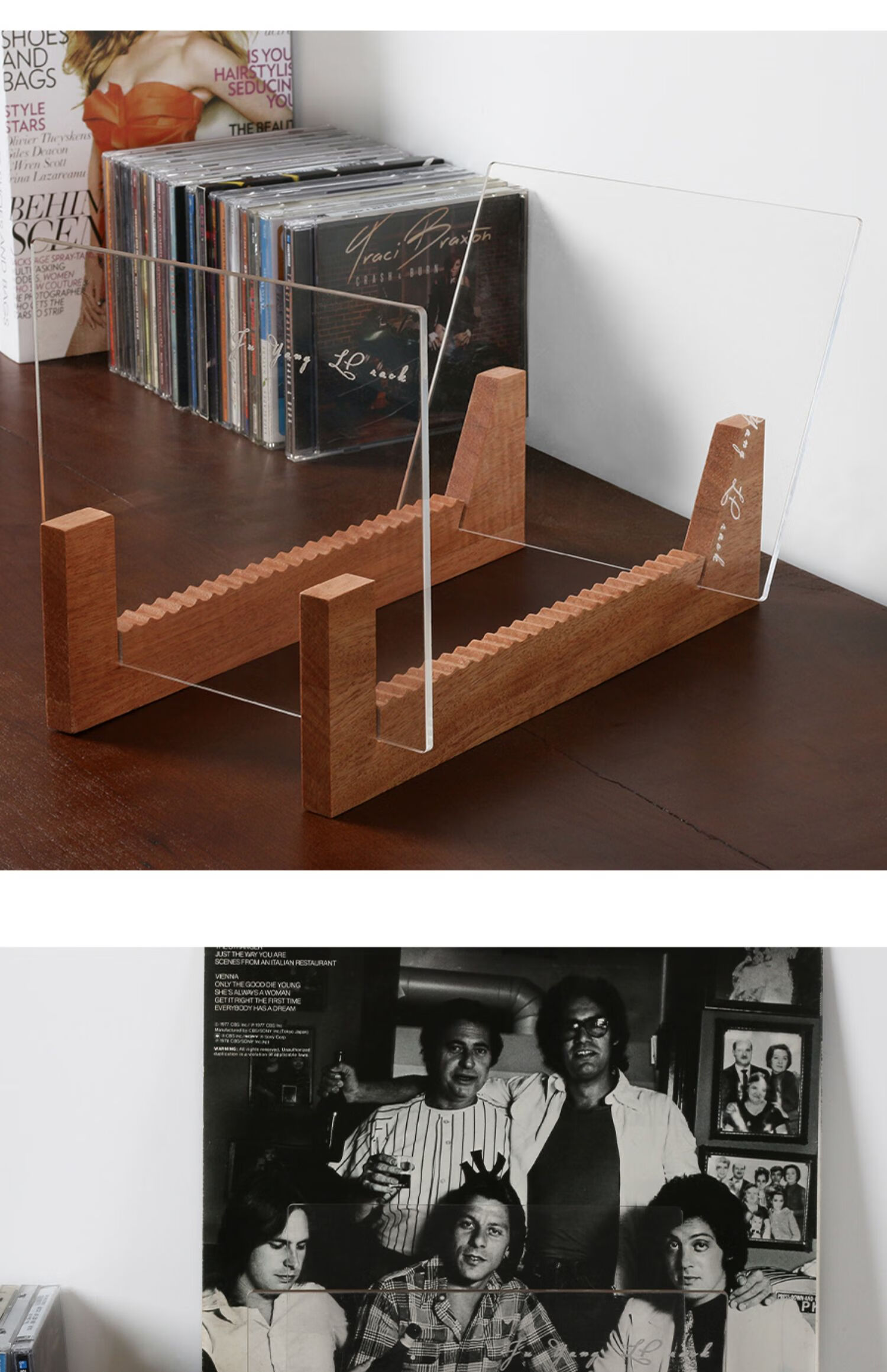 腾圣 实木黑胶唱片架桌面cd收纳架lp收纳用发烧友老唱片展示架 唱片