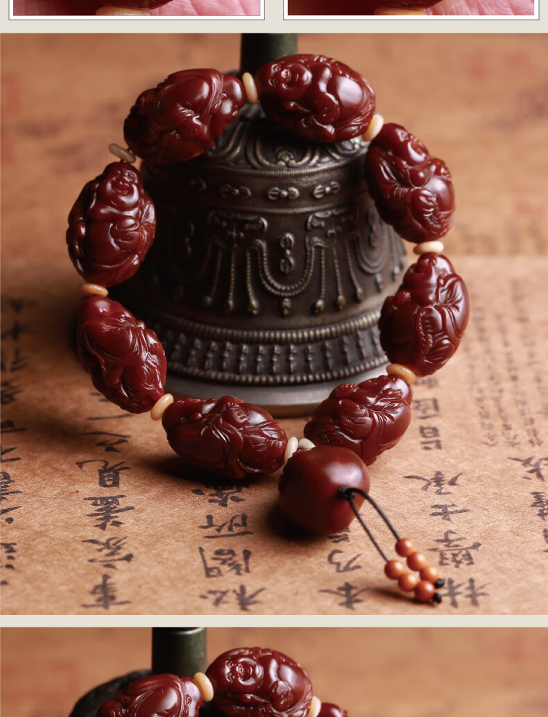 博皓定制玉化橄榄核雕刻八宝弥勒手串笑佛珠手链男女机刷包浆文玩手工