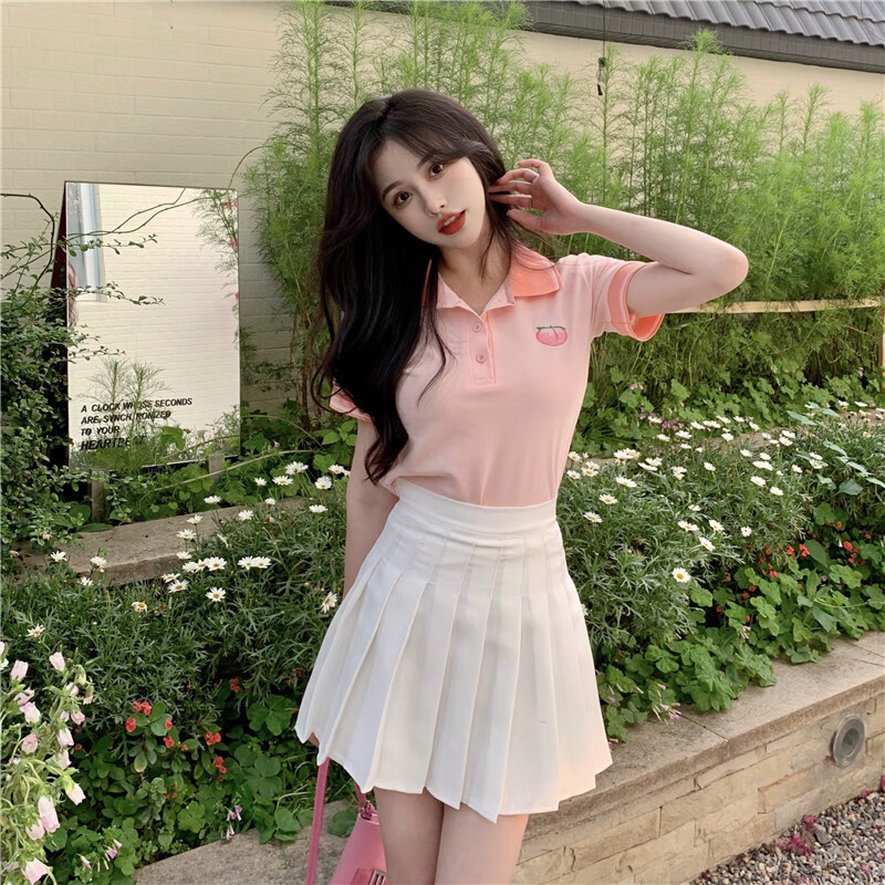 大学生初中高中生少女jk制服女夏季洋气套装学院风韩版polo领短袖t恤