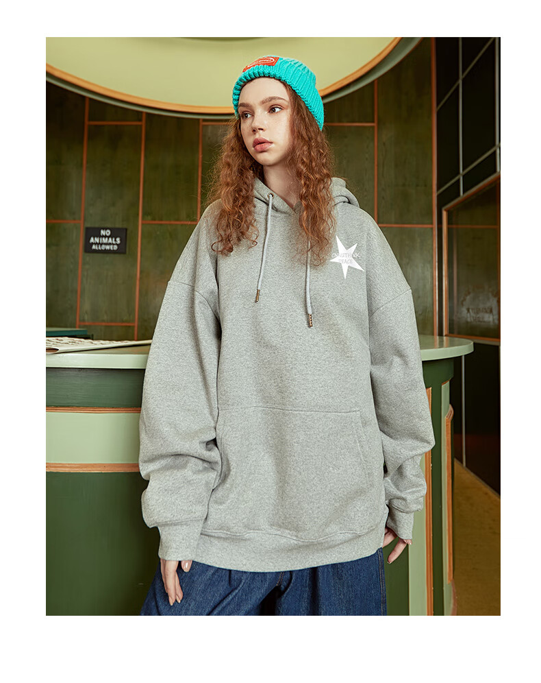 nuthink美式街头连帽卫衣男潮oversize高街宽松大码情侣装冬季加绒