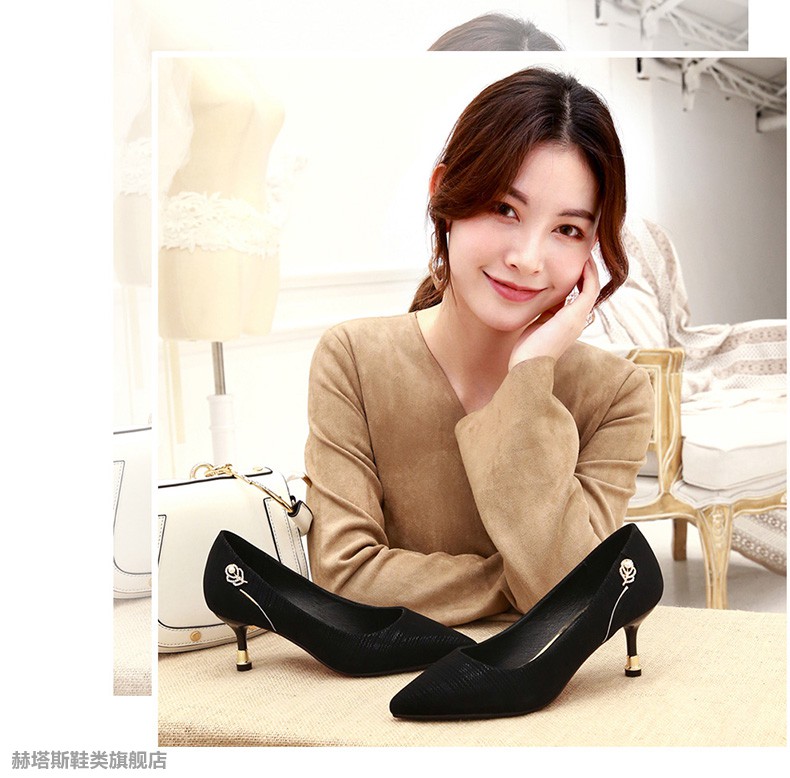 赫塔斯品牌妈妈高跟鞋女喜婆婆母亲婚礼鞋中跟皮鞋小跟旗袍鞋细跟单鞋
