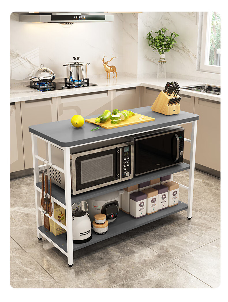 厨房桌子切菜桌带柜门切菜台置物架落地多功能多层架子储物带柜白架白