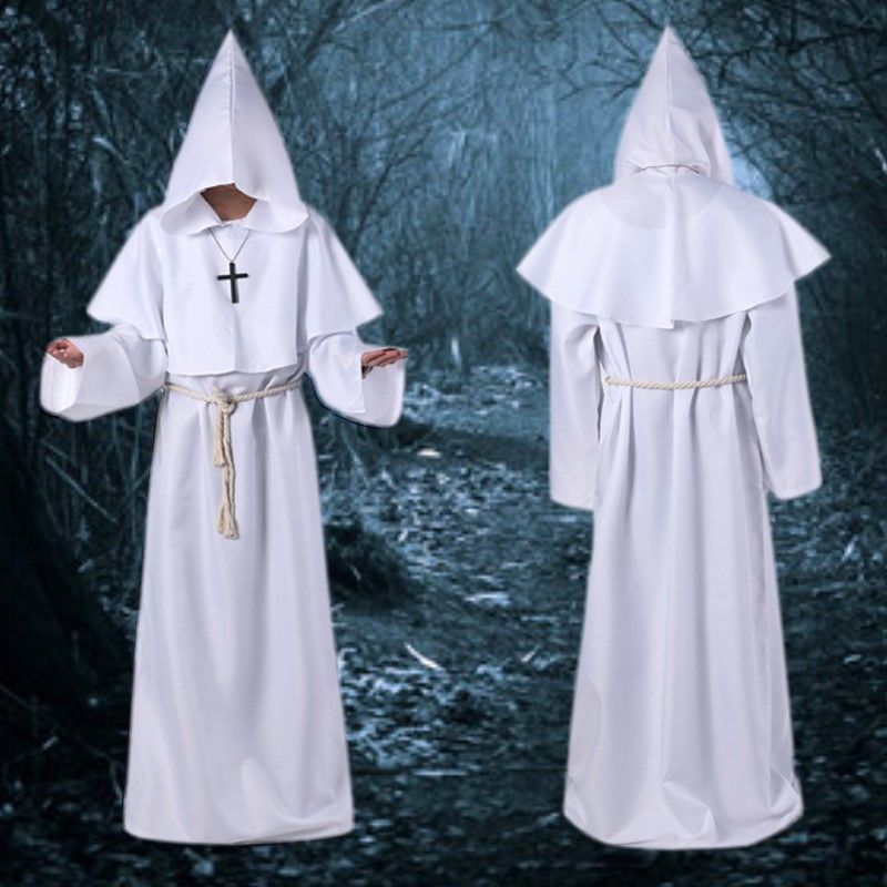 谏子万圣节cosplay古装中世纪僧侣服修士袍巫师服牧师服套装白色s