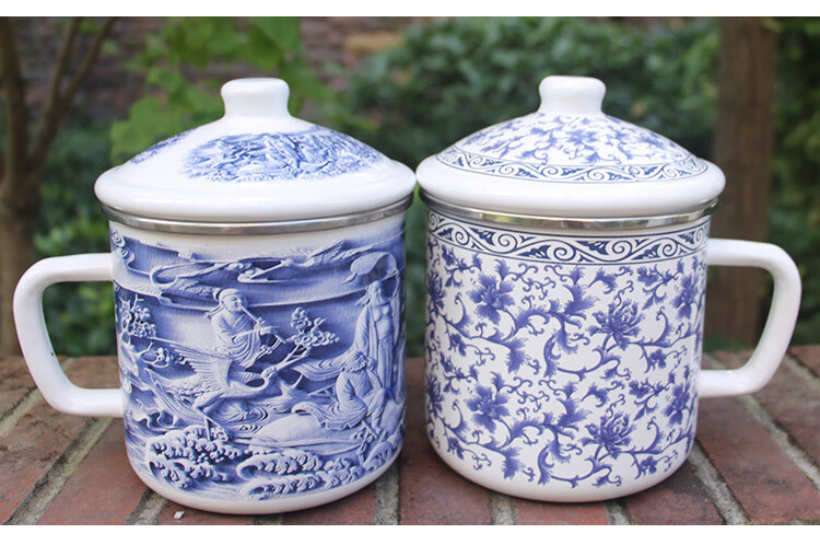 铁瓷缸子 超大号茶缸子 1l大容量搪瓷水杯复古经典加