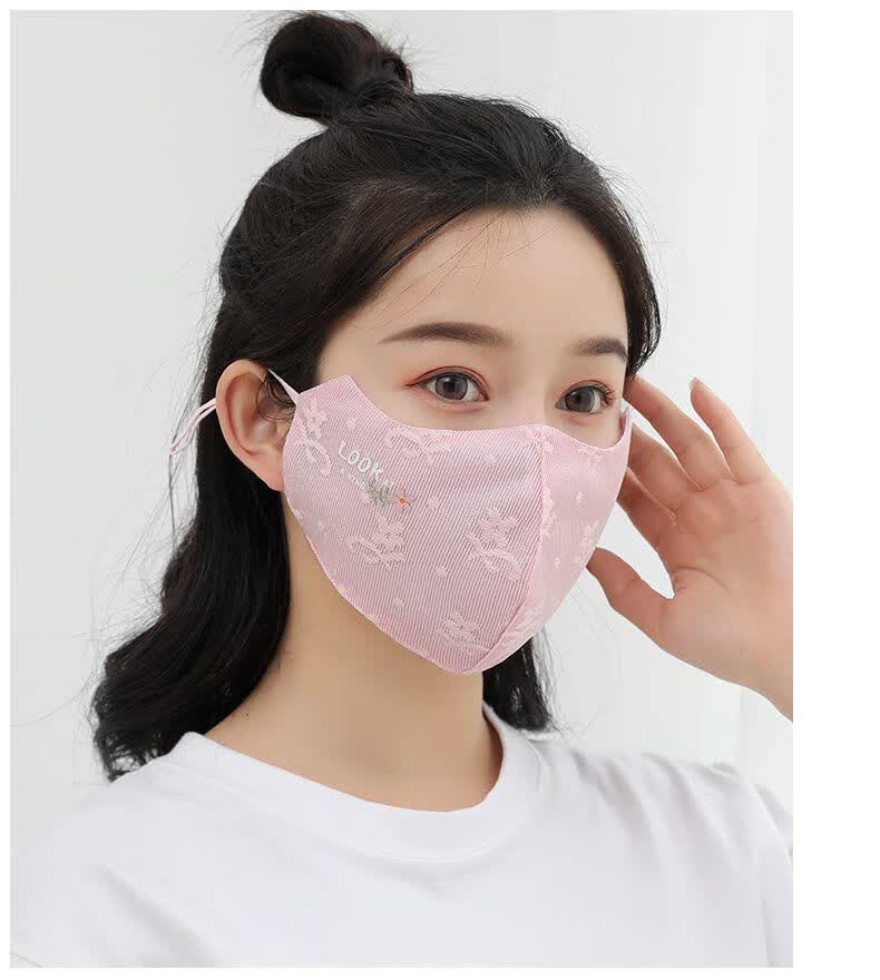 布口罩可水洗蕾丝防晒口罩女薄款学生户外开车骑行线透气时尚大面罩