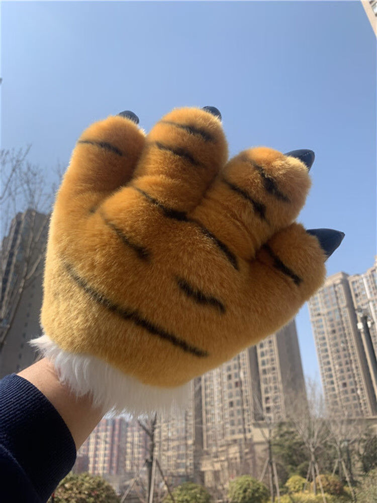 玉贝梵 虎爪手套仿真动物手掌大老虎爪子手套儿童表演拍摄道具豹子白