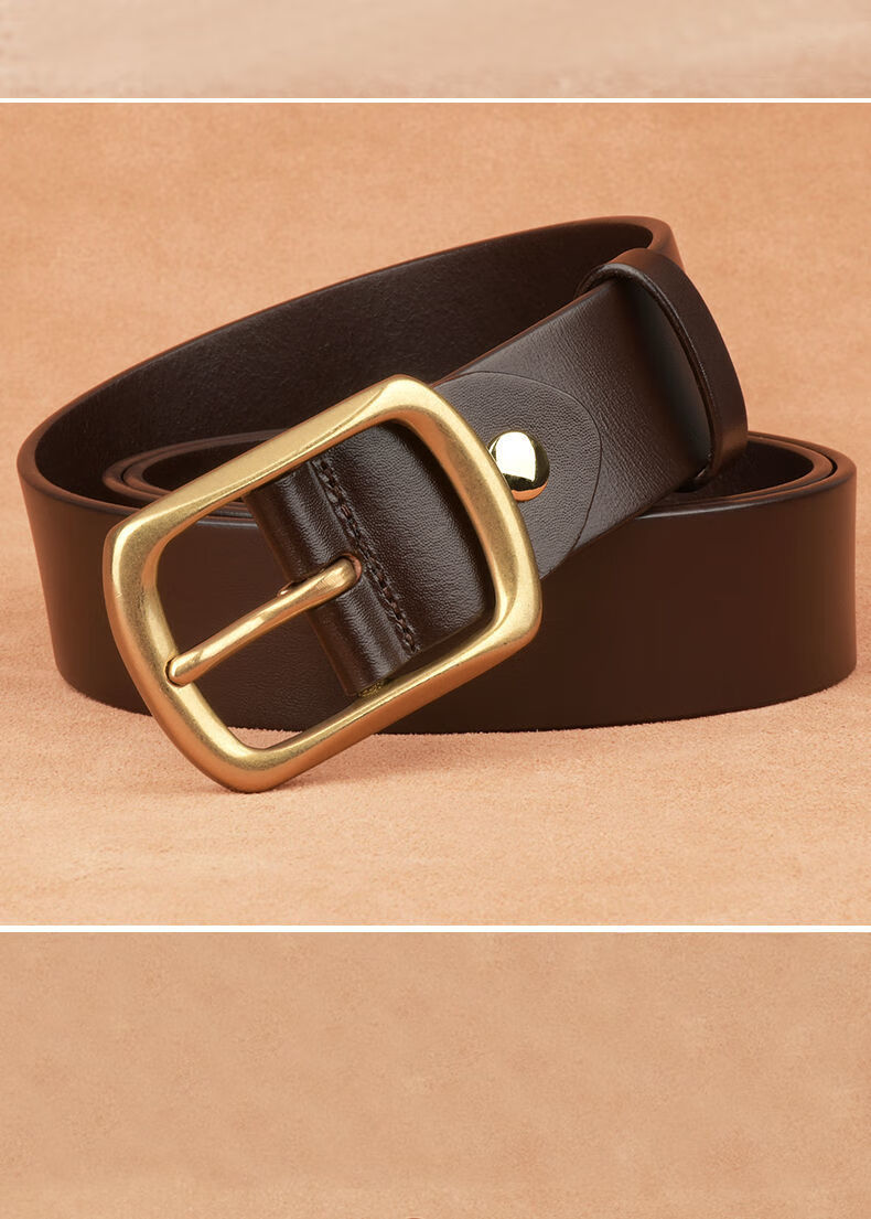 精选头层纯牛皮皮带男真皮针扣百搭男士休闲学生韩版裤腰带铜扣男哈璐