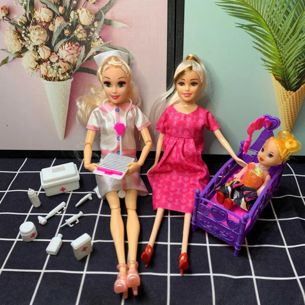 领凡怀孕芭比娃娃孕妈大肚子婴儿护士白衣天使怀孕了可以生宝宝婴儿车