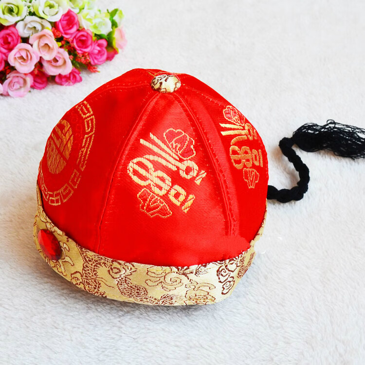 婴儿拜年帽子宝宝抓周唐装帽2021春秋中国风儿童帽子婴儿周岁红帽子少