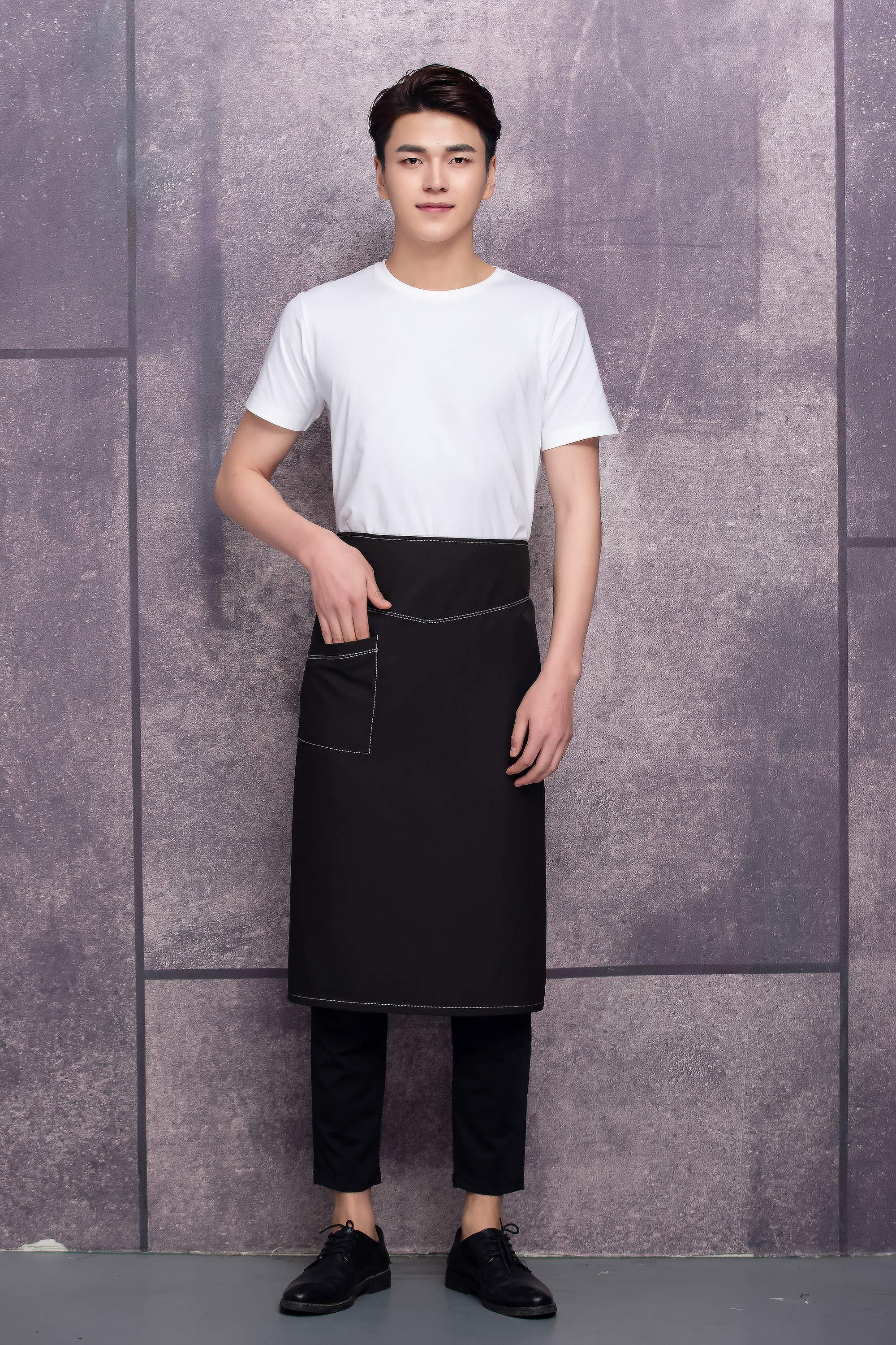 厨房专用厨师半身围裙定制餐厅餐饮酒店工作服印绣logo男防水防油 x