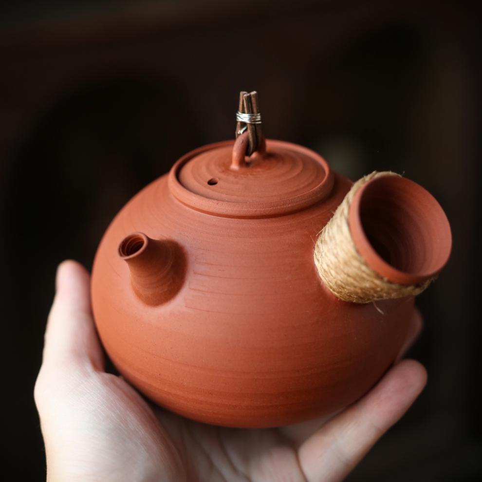 花栏潮州手拉壶侧把吴永华砂铫红泥烧水壶潮州工夫茶手拉壶碳炉炭炉玉