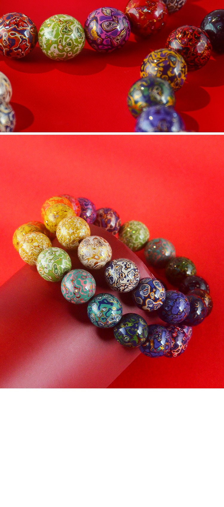 爱优美大漆珠手串女渐变多宝复古手链12mm手工非遗天然生漆漆器螺钿