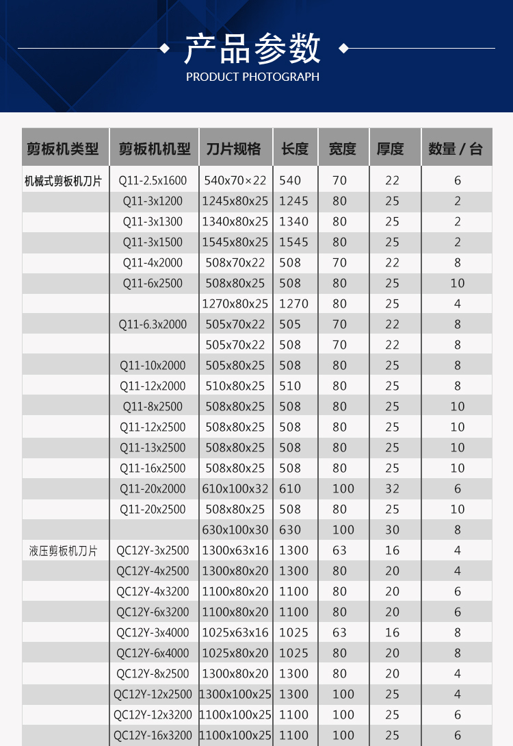 剪板机刀片上下刀具液压切板机裁板机刀片鳄鱼剪刀片剪板机配件浅灰色