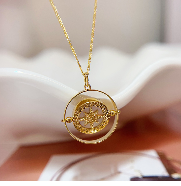 easterosg18k金双面白母贝八芒星项链18k金附证书