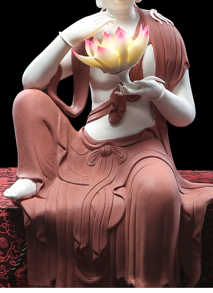 弗朗德德化陶瓷净瓶水月自在观音佛像禅意中式客厅摆件观世音菩萨乔迁