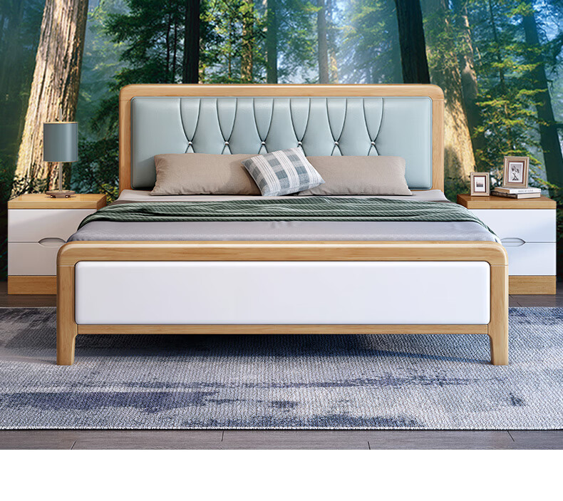 原始森林北欧全实木床榉木床18米原木大床现代简约双人床主卧婚床软靠
