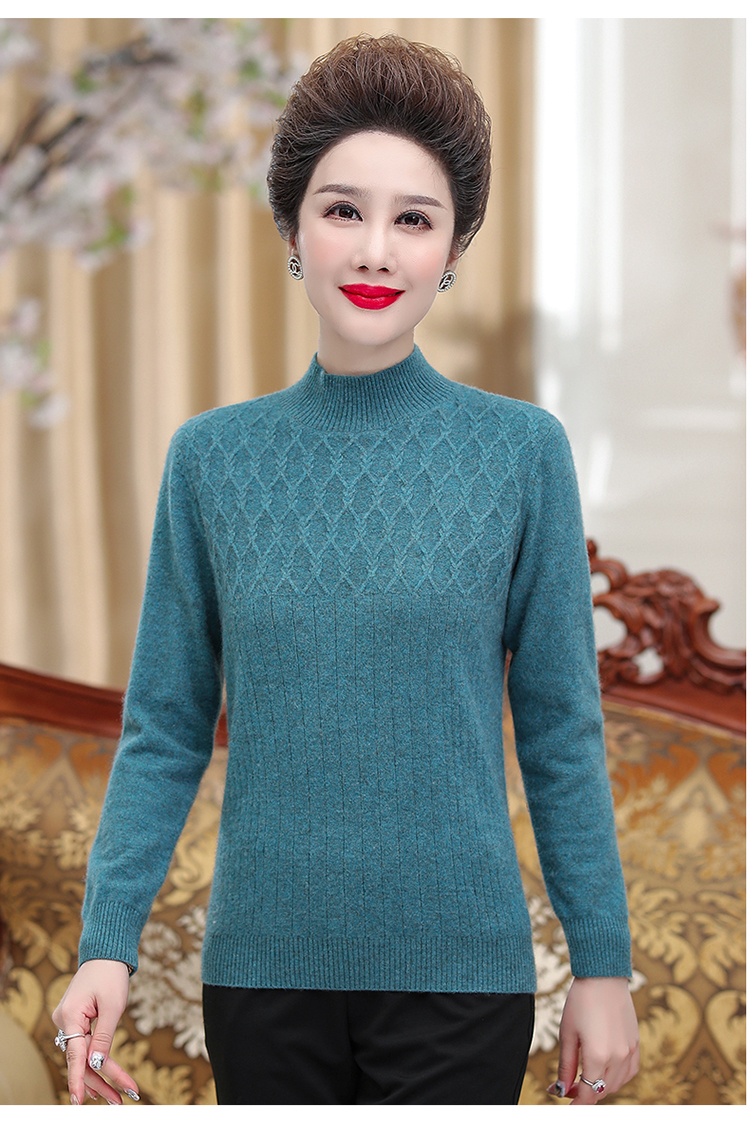 皮尔卡丹品牌妈妈秋冬装纯山羊绒衫半高领毛衣中老年人女装洋气打底衫