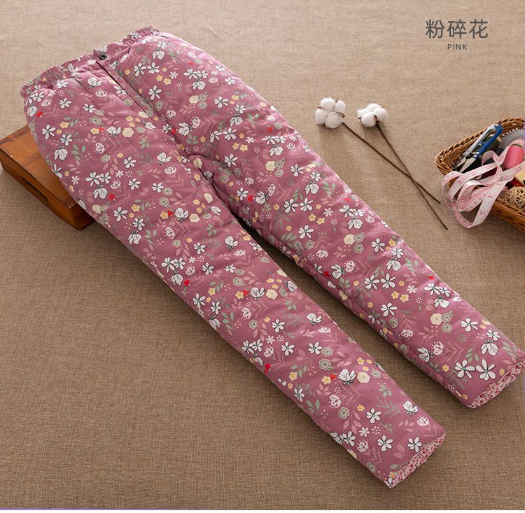 棉花手工棉裤女加厚高腰保暖裤中老年人妈妈宽松外穿冬装蓝碎花s建议