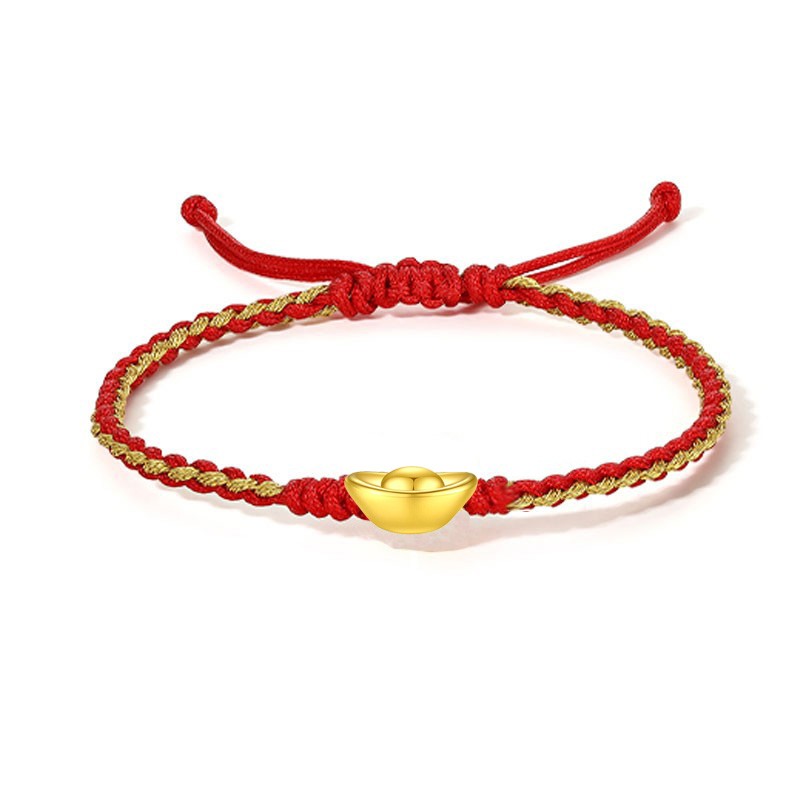 老凤凰黄金手链女金元宝转运珠金丝线本命年红绳手链足金3d硬金女友