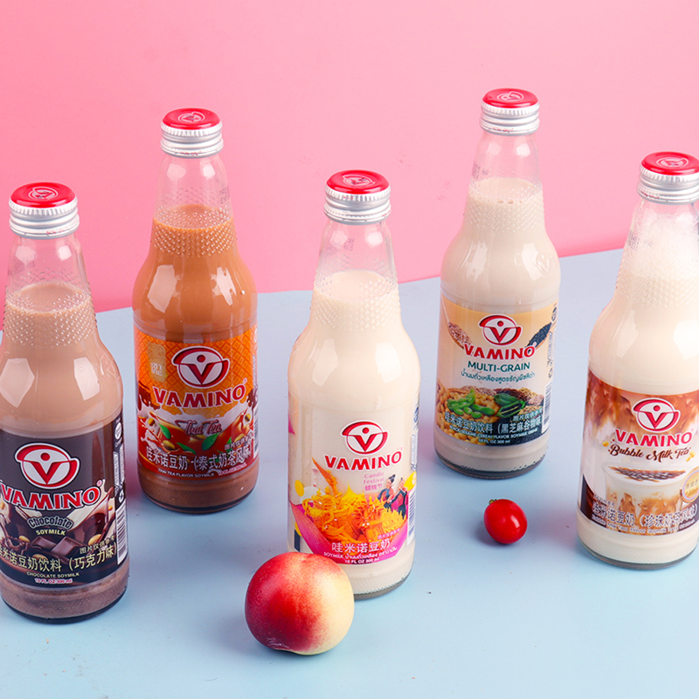 泰国进口vamino哇米诺豆奶饮料300ml营养早餐植物蛋白玻璃瓶装哇米诺