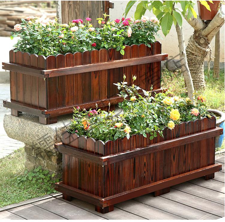 序声防腐木花箱室外阳台种菜箱庭院碳化木花盆长方形种植箱大号实木花