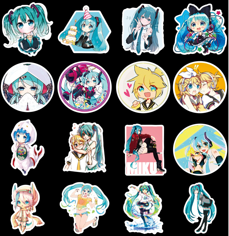 雅迪初音未来周边贴纸套装二次元动漫装饰防水贴画40张q版初音