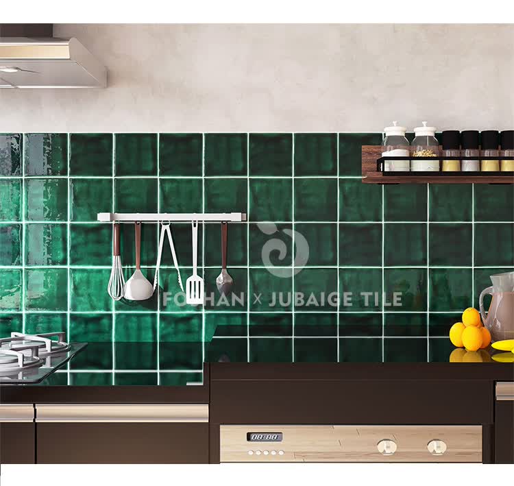 绿色小方砖卫生间阳台厨房墙砖浴室客厅复古窑变手工小瓷砖草绿色其它