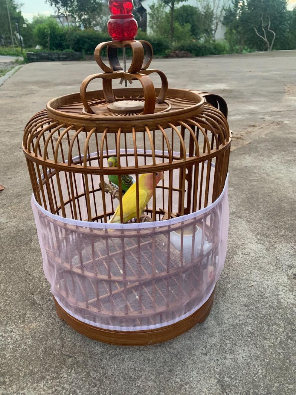 鸟笼防溅网鸟笼防溅罩鸟笼防溅纱网鸟笼罩防飞羽鸟笼防撒食罩 白色 s