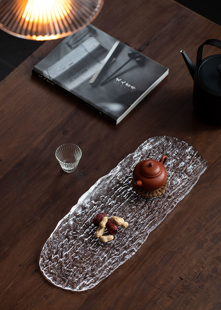 冰凌玻璃大茶盘日式家用小茶台简易功夫茶具日本茶道干泡台新托盘冰凌