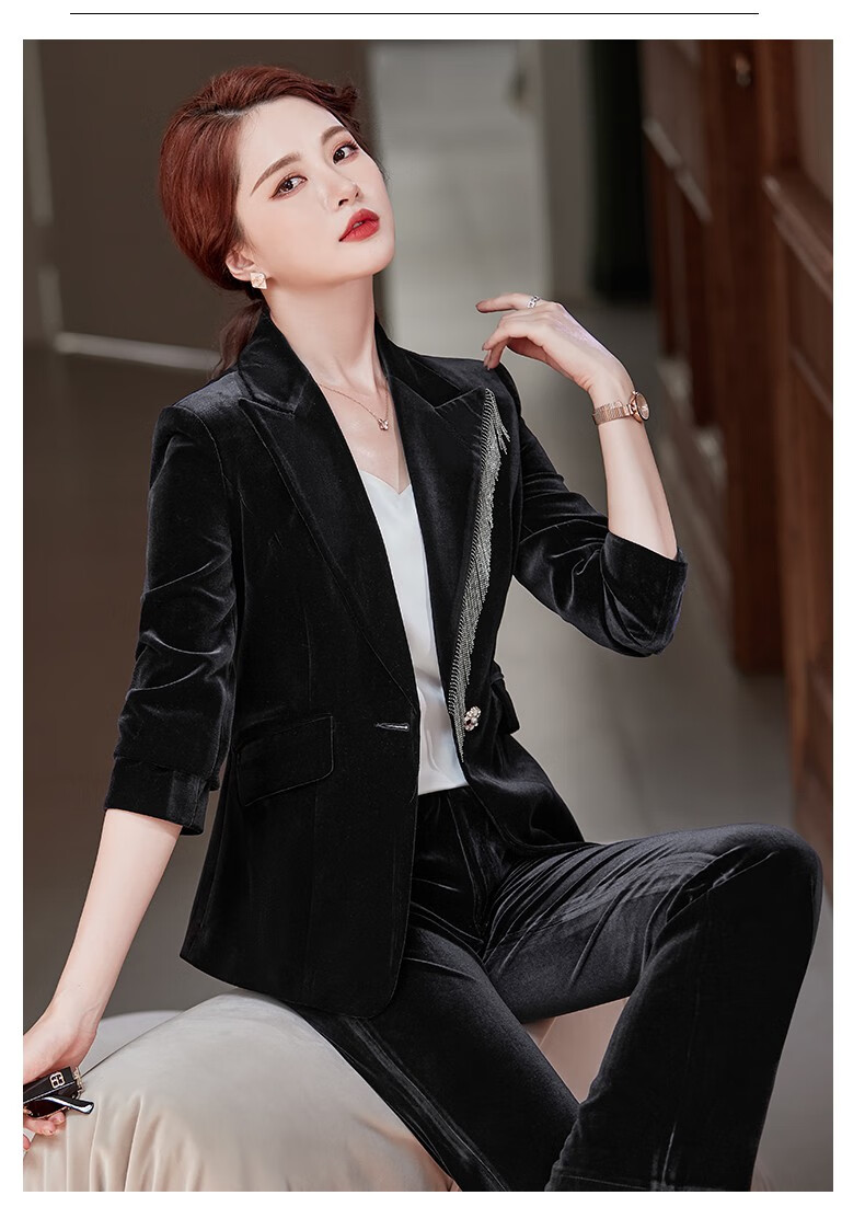 富贵鸟金丝绒西装外套女气质时尚2021秋冬新款加厚灯芯绒高端小西服