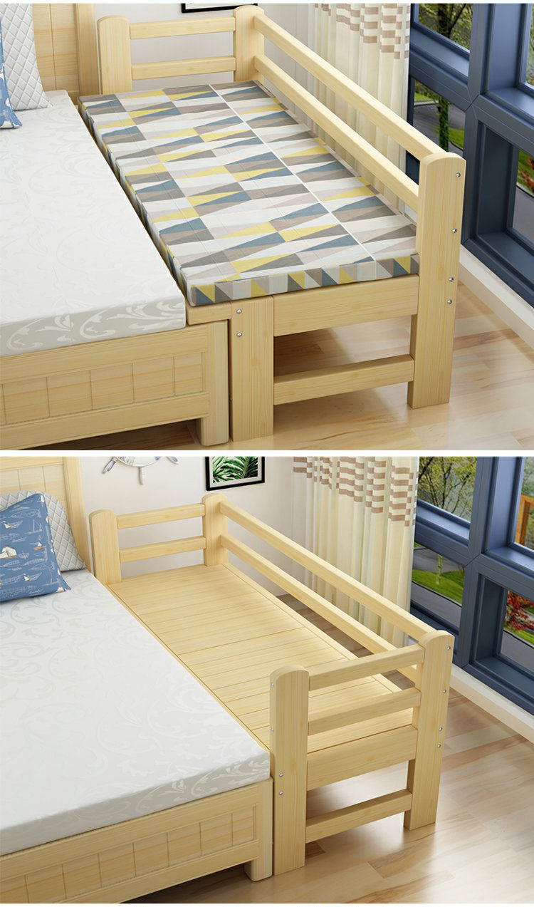 拼接床加宽床边床实木床带护栏床定制单人小床拼接大床三面护栏款床垫