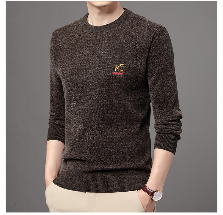 65皮尔卡丹69轻奢高端冬季男士加绒加厚针织毛衣雪尼尔青年圆领