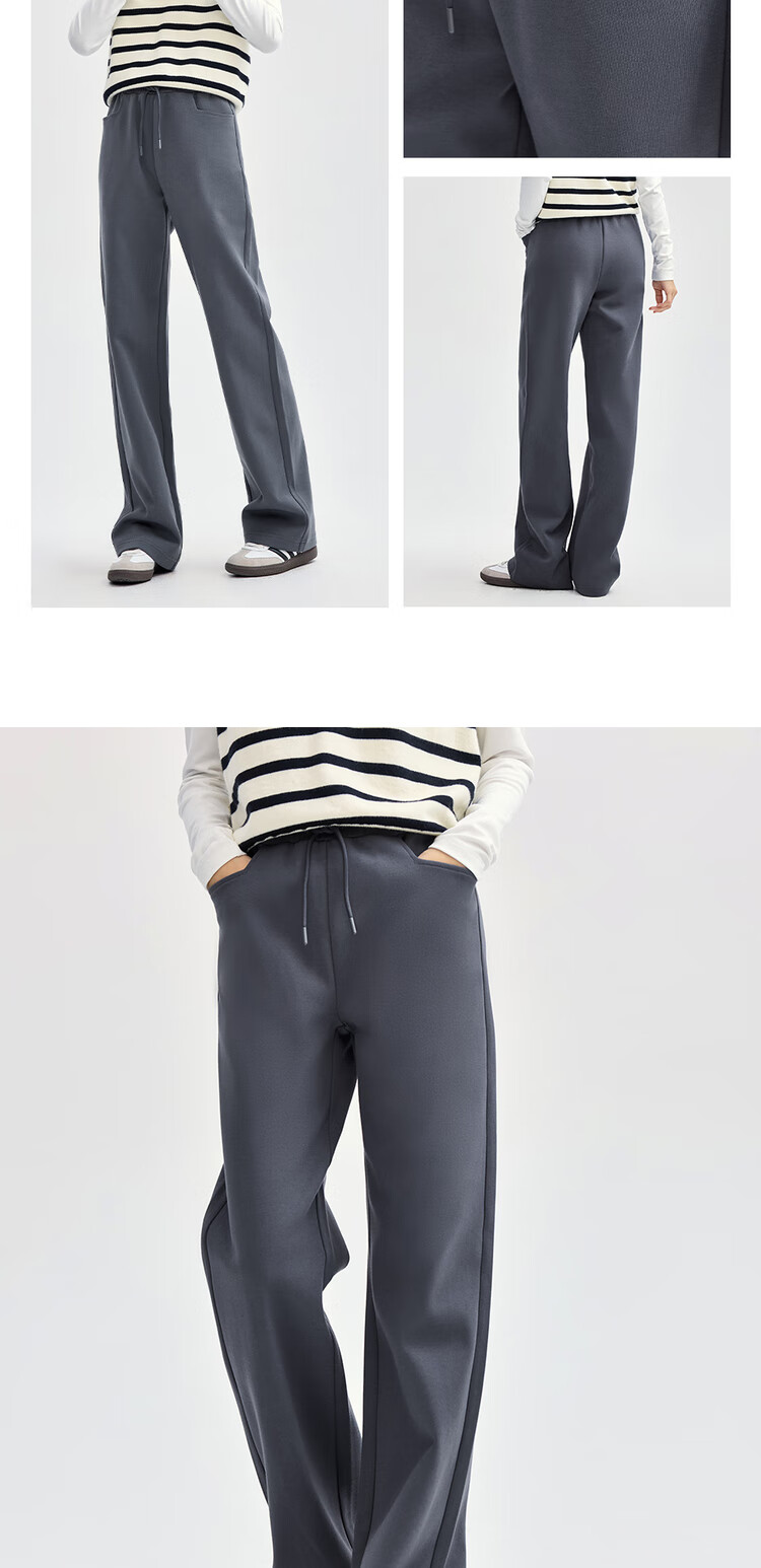 Giordano Women's Sweatpants, Flowy Glutinous Rice Pants with Straight Pockets, Elastic Waist Soft And Chewy Long Pants 05414854 9