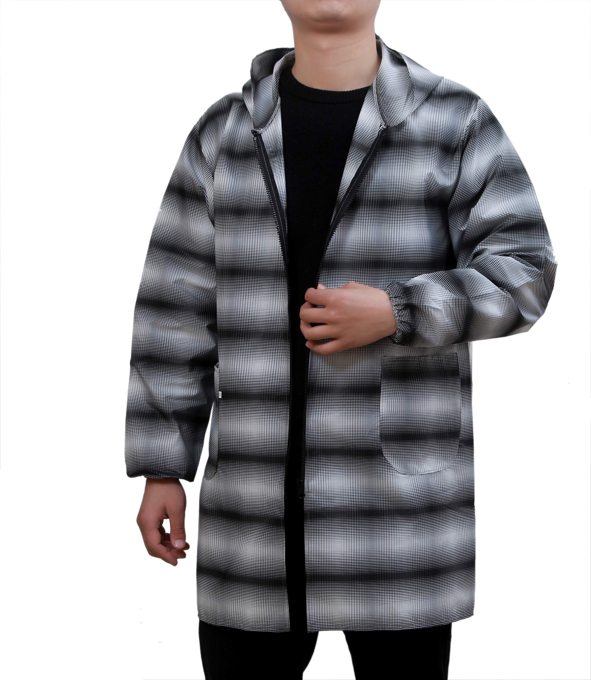 男士时尚拉链罩衣轻度防水防尘防油烟围裙加大工作服厨房长袖工装可