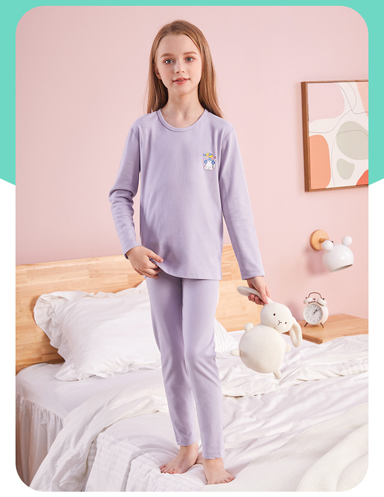 久岁伴儿童内衣套装秋冬新品女童磨绒秋衣秋裤中大童保暖内衣打底 浅