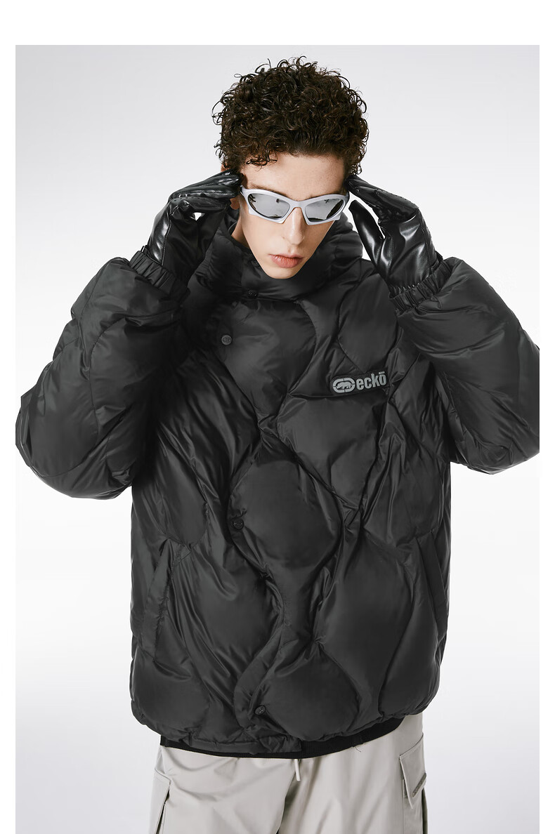 ecko犀牛潮牌2022冬季新款滴胶葫芦绗线不规则门襟休闲连帽羽绒服男女