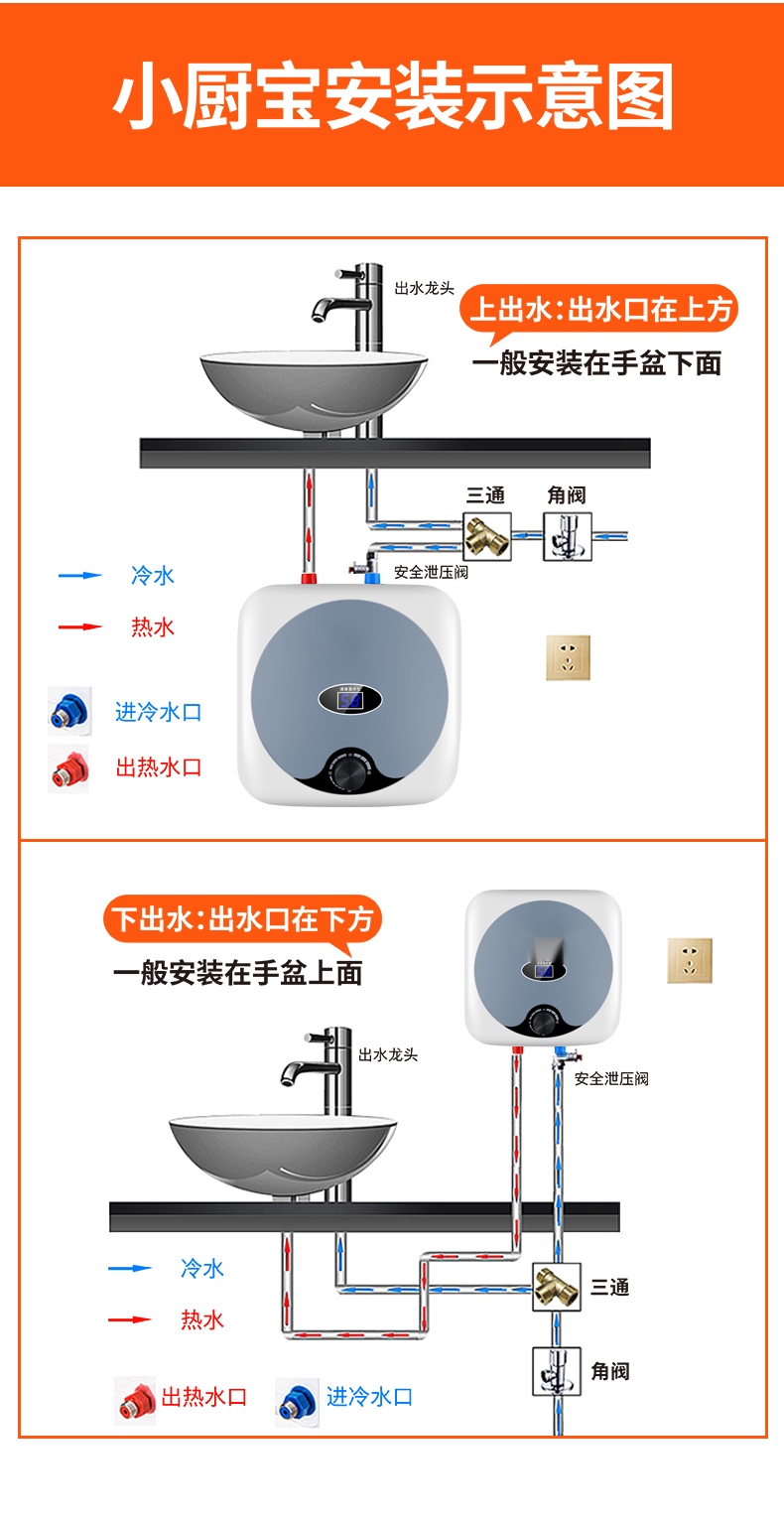 小厨宝厨房热水器厨宝家用储水小型热水宝洗手盆电热水器mi 八升机械