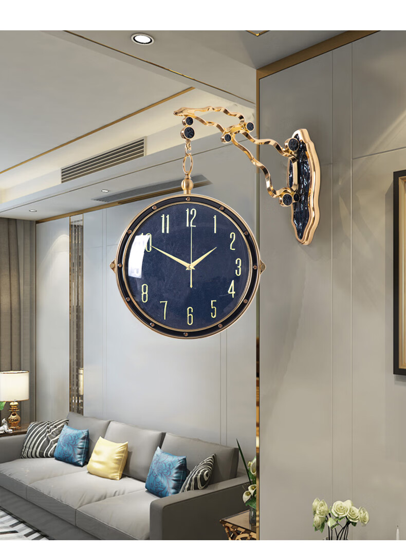 轻奢欧式双面挂钟钟表客厅时尚个性石英家用现代挂墙时钟挂表吊钟简约