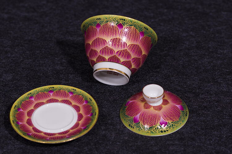 升级版景德镇彩瓷茶具珐琅彩盖碗陶瓷茶具粉彩瓷功夫茶具茶碗三才盖碗