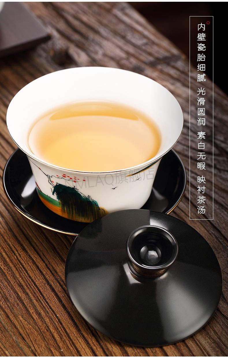 三炮台盖碗茶杯 景德镇八宝茶特大号盖碗300ml 单个茶杯三泡台盖碗