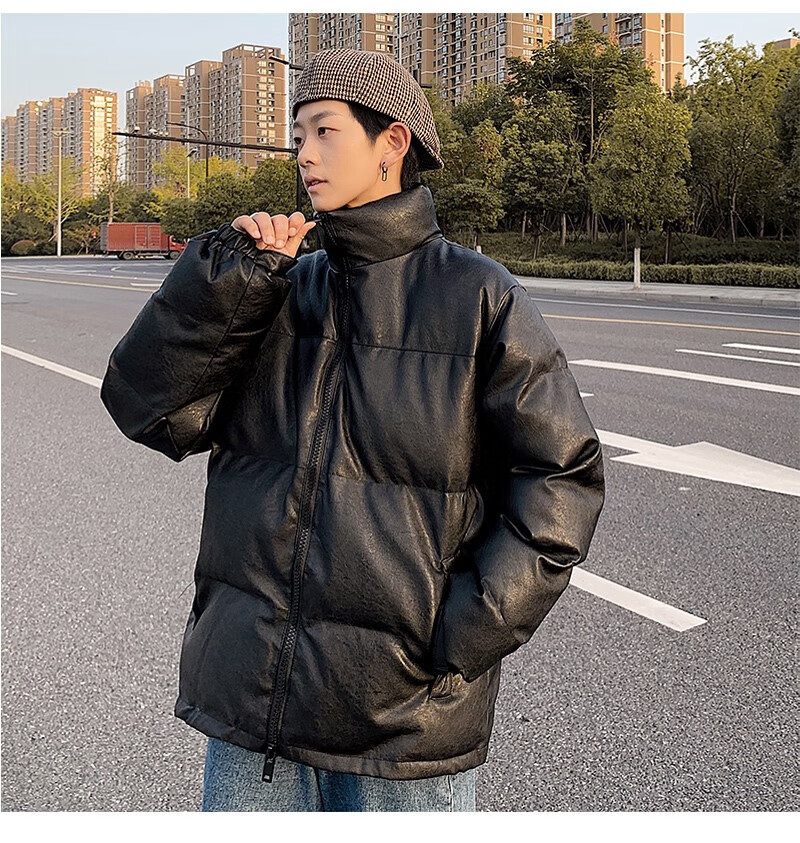 动感时尚北面皮质新国标羽绒服男皮羽绒防寒服冬季加厚宽松立领大·码