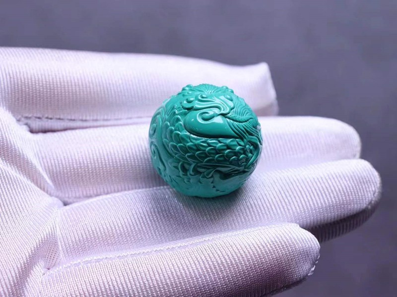 御大师 绿松石龙珠单颗高瓷圆珠雕刻手串隔珠顶珠腰珠配珠配饰 绿色