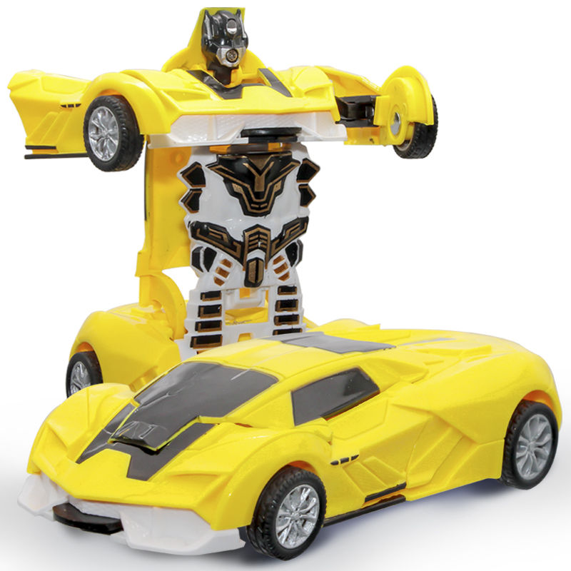 【撞击变形车】儿童玩具男孩一键自动机器人汽车人布加迪 黑警a-布迪