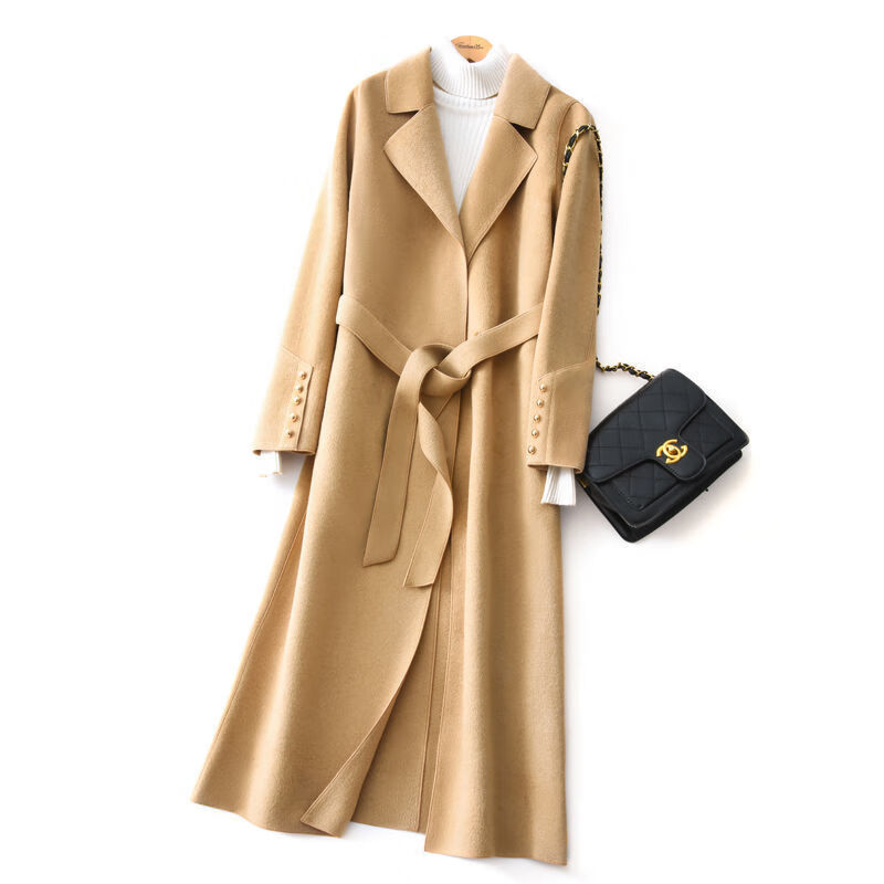 拉夏贝尔homme时尚官方专柜秋冬新款双面羊绒大衣女中长款毛呢外套