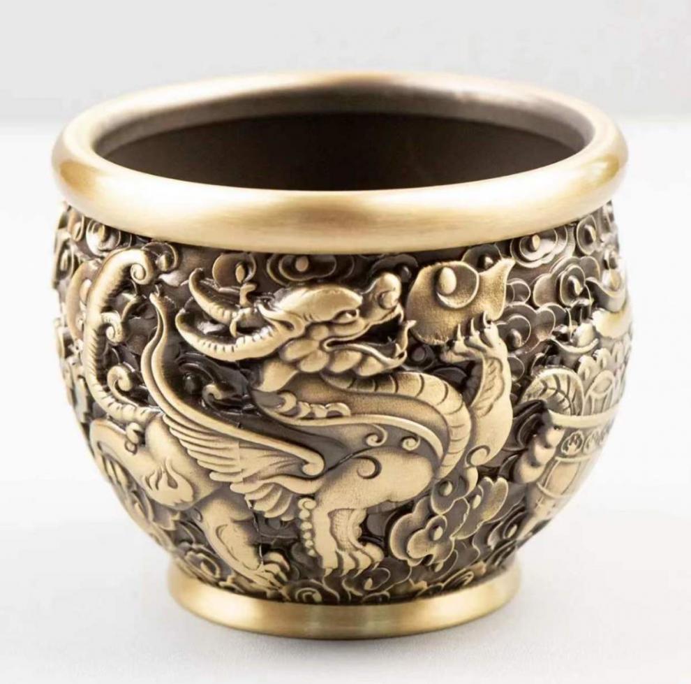 领现金旗舰店全黄铜貔貅缸全铜缸创意烟灰缸桌面缸仿古缸摆件匠帅貔貅