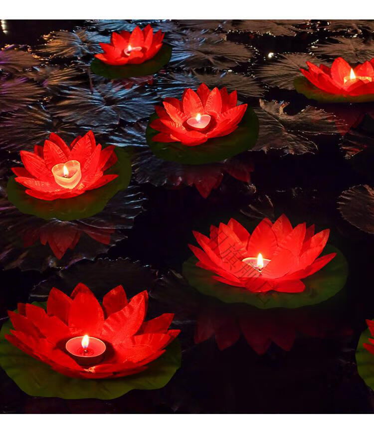 中秋节放花灯河灯加厚孔明灯许愿灯莲花灯荷花灯水上蜡烛祈福天灯 5个