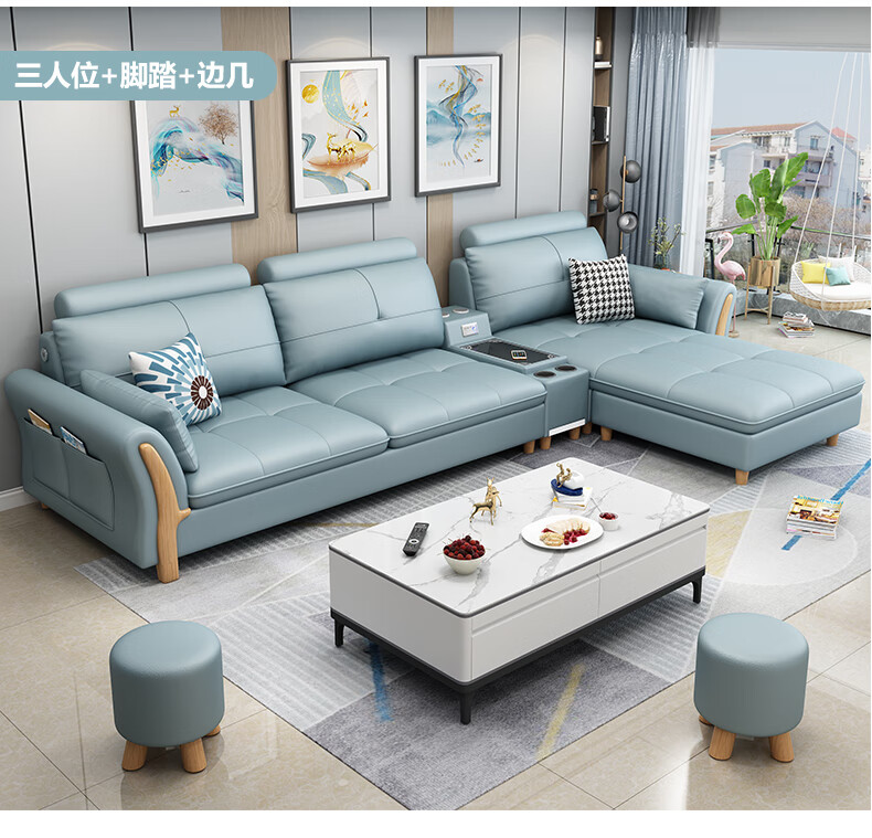 沙发l型实木框架整装组合沙发直排三人位21米科技布款颜色请咨询备注