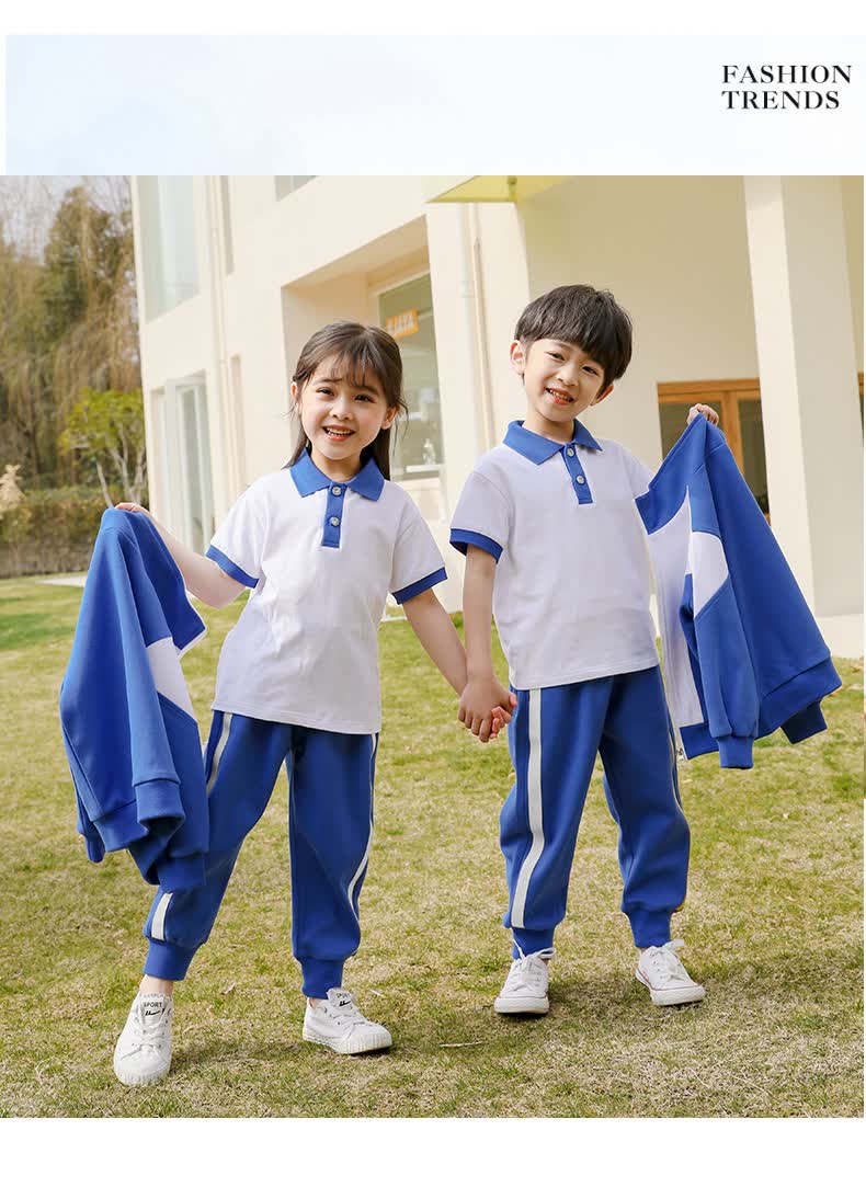 园服定制夏季夏款夏装儿童英伦运动班服秋装校服套装小学生蓝 蓝白t恤
