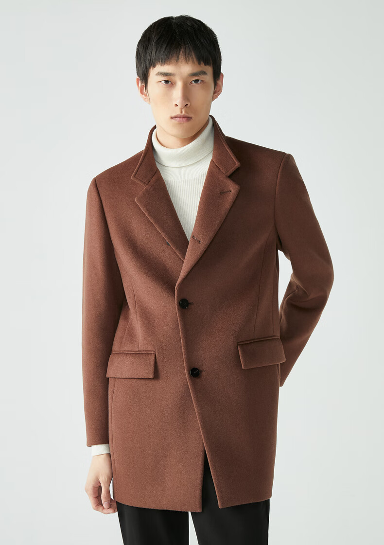 劲霸男装秋季新品男士商务休闲翻领中长款羊毛毛呢大衣男ffwg3307 红