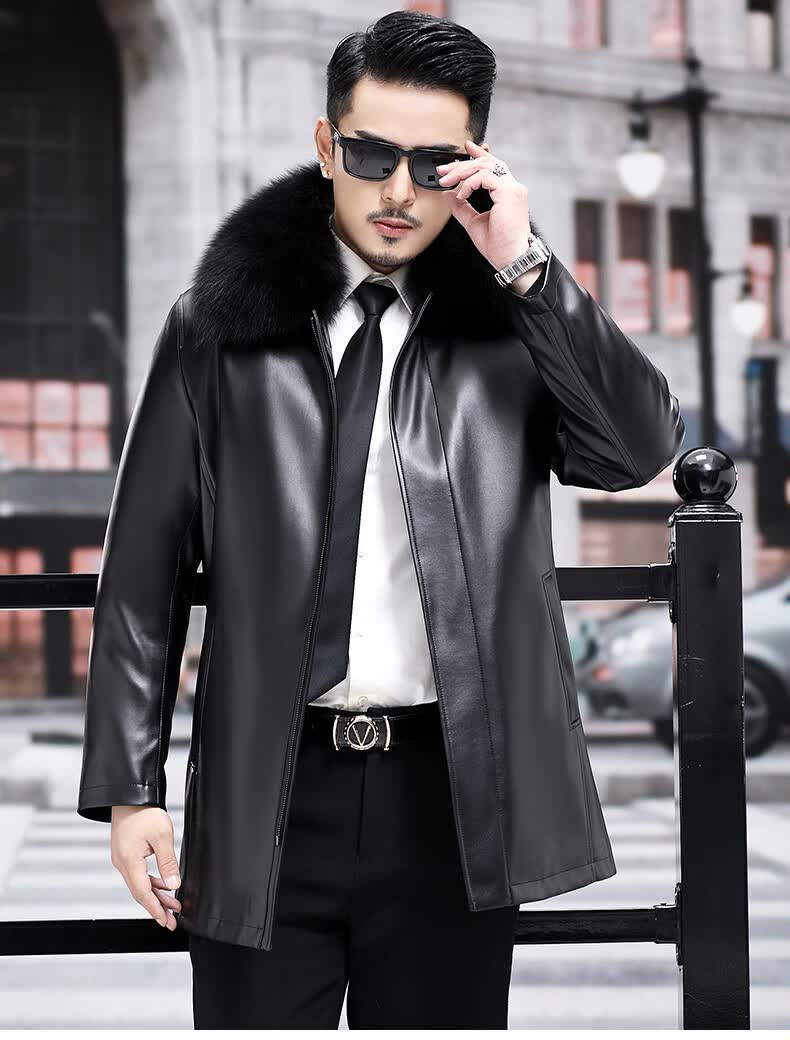 老爷车 男士皮尼克服中长款海宁皮草皮大衣真皮毛内胆可拆卸狐狸毛领